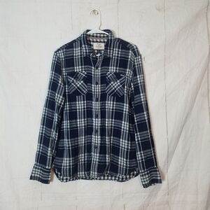 Flag & Anthem Navy and White Plaid Cotton Button-Up Shirt